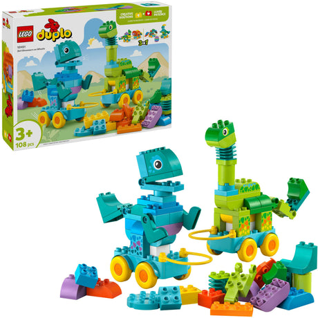 Lego duplo 3-in-1 dinosaurussen op wielen leerzaam speelgoed voor peuters met 6 figuren 10451