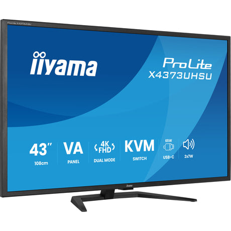 Iiyama prolite x4373uhsu-b2 42.5 4k ultra hd monitor (zwart (mat), 1x displayport, 2x hdmi, 3x usb-c, 2x usb-a)