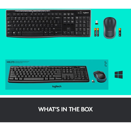 Logitech mk270 draadloze desktopset (zwart, eu lay-out (qwerty), rubberdome)