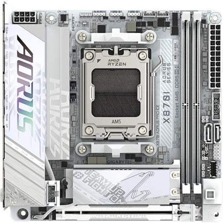 Gigabyte x870i aorus pro ice socket am5 moederbord (wit, raid, 2,5gb-lan, wi-fi 7, bt, sound, mini-itx)