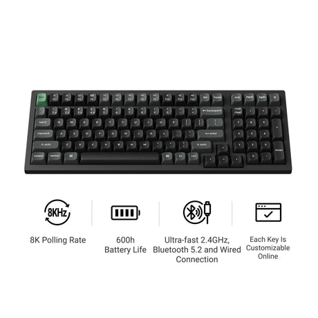 Keychron k4 ultra 8k wireless custom mechanical keyboard (zwart, us lay-out (qwerty), apex brown, 96%, rgb leds, osa double-shot pbt, usb-c | 2.4 ghz | bluetooth 5.2)
