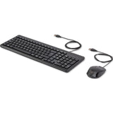 Hp 150 muis en toetsenbord met kabel desktopset (zwart, eu lay-out (qwerty), membraan, 100%, 1600 dpi)