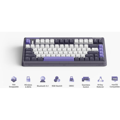 Iqunix og80 lavandin wireless mechanical keyboard (lavendel, us lay-out (qwerty), cherry mx red, 80% (tkl), hot-swappable, pbt, 2.4ghz | bluetooth 5.1 | usb-c)