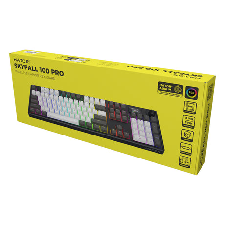 Hator skyfall pro wireless rgb mechanisch gaming toetsenbord (zwart, us lay-out (qwerty), hator aurum vanilla silent, 100%, rgb, double-shot pbt, hot-swap, 2.4ghz bluetooth usb-c)