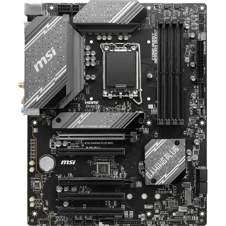 Msi b760 gaming plus wifi socket 1700 moederbord (grijs zwart, raid, 2.5gb-lan, wi-fi 6e, bt, sound, atx)
