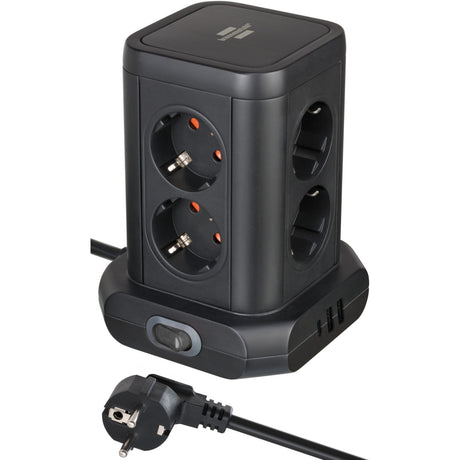 Brennenstuhl stekkerdoos toren met 8 stekkerdozen in 45° opstelling stekkerdoos (zwart, 2x usb a, 1x usb c power delivery)