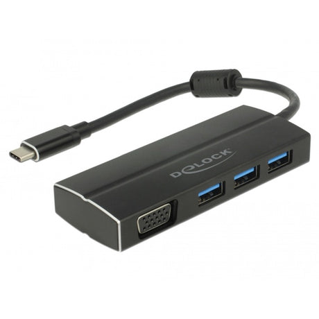 Delock usb-c naar 3x usb-a + vga adapter (zwart)