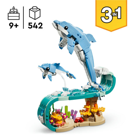 Lego ® creator 3in1 zeedieren: prachtige dolfijnen - bouw om tot een zeepaardje of krab - 31385