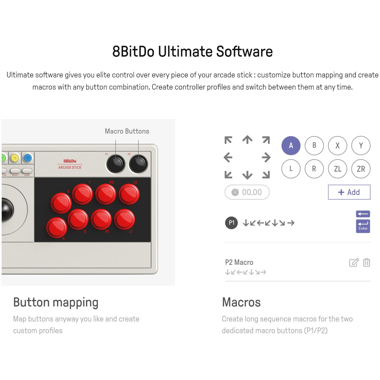 8bitdo arcade stick gamepad (grijs)