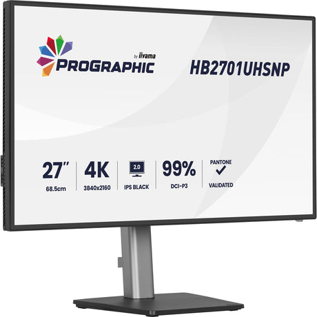 Iiyama prographic hb2701uhsnp-b1 27 4k ultra hd monitor (zwart (mat), 1x displayport, 1x hdmi, 2x usb-c, 3x usb-a, 1x rj-45)