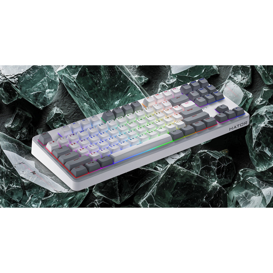 Hator rockfall 3 tkl wireless rgb mechanisch gaming toetsenbord (wit, us lay-out (qwerty), hator aurum orange, 80% (tkl), rgb, pbt keycaps, hotswap, 2.4 ghz bluetooth usb-c)