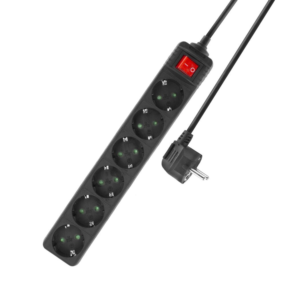 Act connectivity act stekkerdoos met lichtgevende schakelaar, 6 sockets, 3 m, zwart ac2465