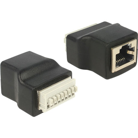 Delock adapter rj45 female > terminal block with push button 8 pin (zwart)