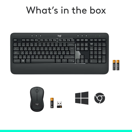 Logitech mk540 advanced draadloze desktopset (donkergrijs, eu lay-out (qwerty), 1000 dpi)
