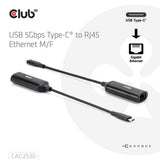 Club 3d usb-c naar rj45 5gbps ethernet m f adapter (zwart)