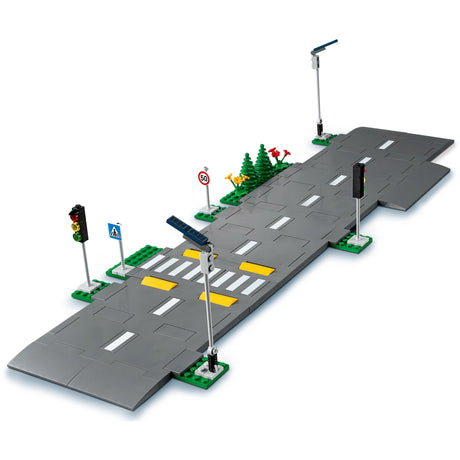 Lego ® city wegplaten 60304 bouwset; bouwbare speelgoedweg; maak de wegplaten vast aan je stad om deze uit te breiden; met lantaarnpalen, stoplichten, verkeersborden, bomen en planten, verkeersdrempels en een zebrapad (112 onderdelen)