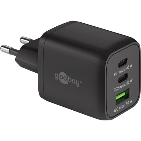 Goobay usb-c snellader nano (65 w) en usb-c textielkabel (zwart, 2x usb-c, 1x usb-a, 1 meter)