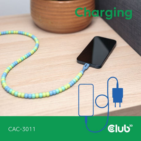 Club 3d usb-c beaded cable blue, 2 meter kabel (blauw)