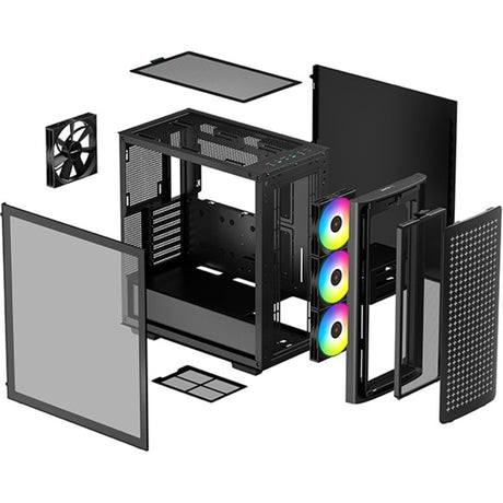 Deepcool ck560 midi tower behuizing (zwart | 2x usb-a | 1x usb-c | rgb | tempered glass)