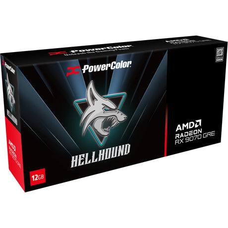 Powercolor radeon rx 9070 gre hellhound 12gb gddr6 grafische kaart (zwart, rdna4, 3x displayport, 1x hdmi 2.1)