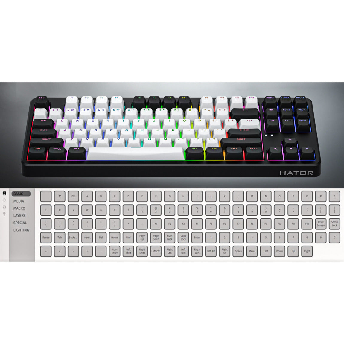 Hator rockfall 3 tkl wireless rgb mechanisch gaming toetsenbord (wit, us lay-out (qwerty), hator aurum orange, 80% (tkl), rgb, pbt keycaps, hotswap, 2.4 ghz bluetooth usb-c)