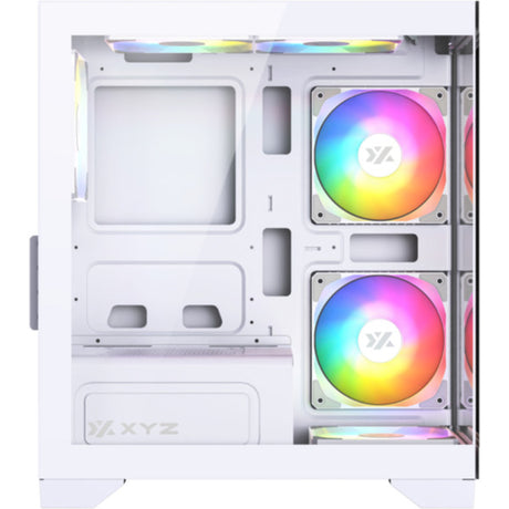 Xyz pc gear titanium view lite midi tower behuizing (wit | 2x usb-a | tempered glass)
