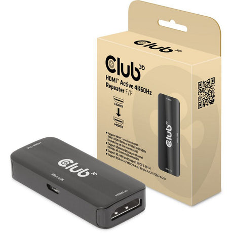 Club 3d hdmi active 4k60hz repeater f f (zwart)