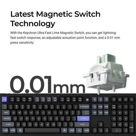 Keychron q6 he 8k magnetic switch keyboard (zwart, us lay-out (qwerty), ultra-fast lime, 100%, rgb, hot swap, 8k)