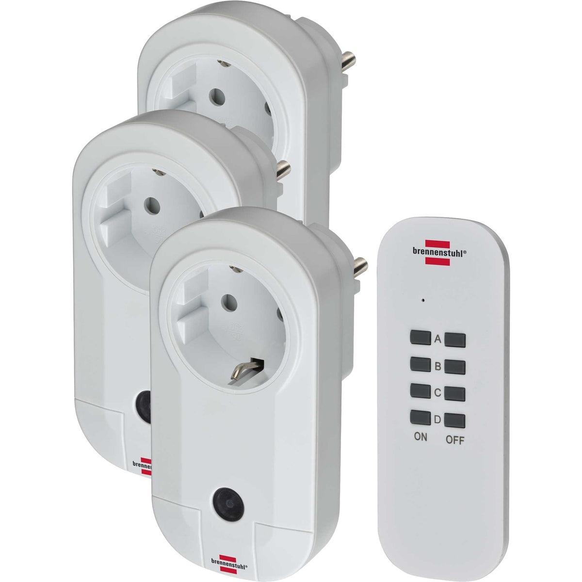 Brennenstuhl rc ce1 3001, set van 3 draadloze stopcontacten (met handzender en verhoogde aanraakbescherming) wit