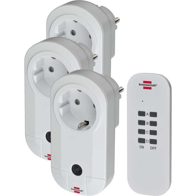 Brennenstuhl rc ce1 3001, set van 3 draadloze stopcontacten (met handzender en verhoogde aanraakbescherming) wit