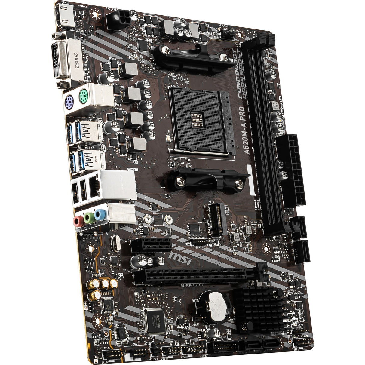 Msi a520m-a pro socket am4 moederbord (zwart grijs, raid, gb-lan, sound, µatx)