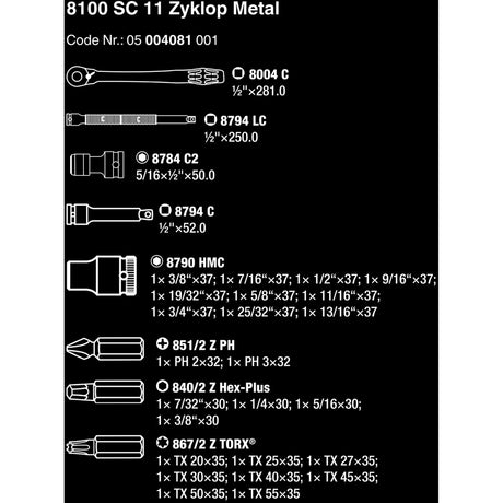 Wera 8100 sc 11 zyklop metalen ratelset gereedschapsset (zwart groen, 28-delig, volledig metalen omschakelbare ratel)
