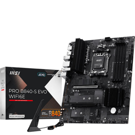 Msi pro b840-s evo wifi6e socket am5 moederbord (zwart zilver, raid, 2.5gb-lan, wi-fi 6e, bluetooth, atx)