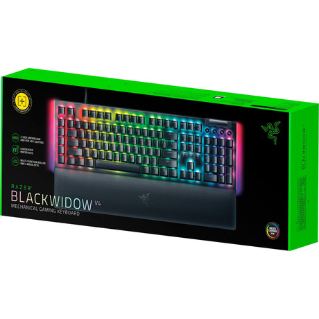 Razer blackwidow v4 rgb mechanisch gaming toetsenbord (zwart, us lay-out (qwerty), yellow, 100%)