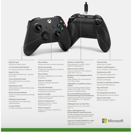 Microsoft xbox wireless controller + usb-c kabel (zwart, incl. usb-c-kabel | pc, xbox one, xbox series x, xbox series s)