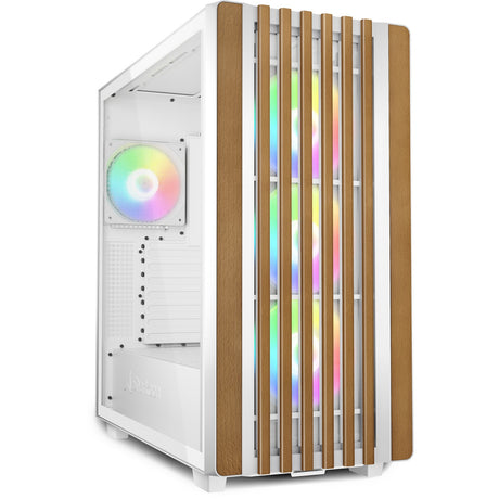 Sharkoon rebel c70g rgb midi tower behuizing (wit houtkleur | 2x usb-a | 1x usb-c | rgb | tempered glass)