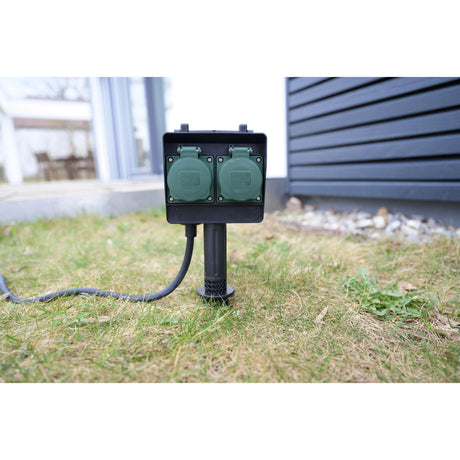 Brennenstuhl tuincontactdoos met aardspies 1154430 2-voudige stekkerdoos (zwart, 2x stekker, 1,4 meter, ip44)