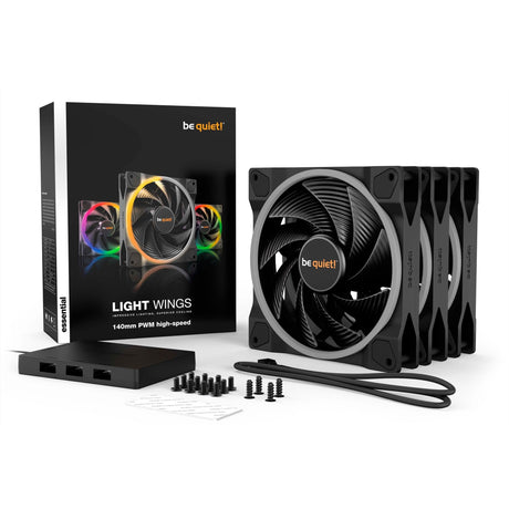 Be quiet! ® light wings pc fan 140mm pwm high-speed triple-pack - 9 stilte-geoptimaliseerde fan bladen - argb-verlichting aan de voor- en achterkant met 18 led's voor een op maat gemaakte pc case - case fan met zeer stille werking en duurzame lagers