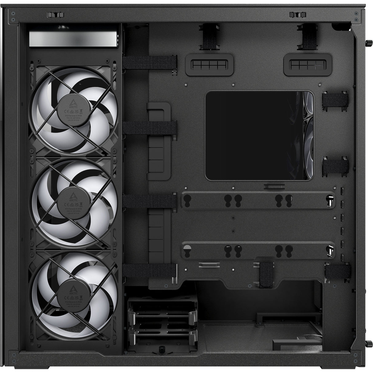 Arctic xtender midi tower behuizing (zwart (mat) | 2x usb-a | 1x usb-c | rgb | tempered glass)