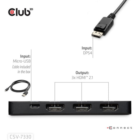 Club 3d displayport naar triple hdmi 8k60hz hub (zwart)