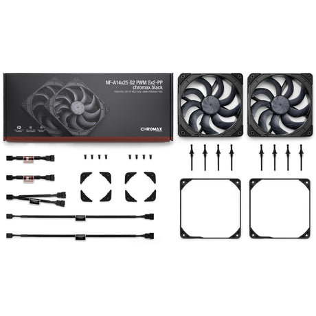 Noctua nf-a14x25 g2 pwm sx2-pp chromax.black case fans (zwart, 2 stuks, 140 x 140 x 25 mm)