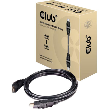 Club 3d hdmi 2.0 360° draaibare kabel (zwart, 2 meter, 4k)