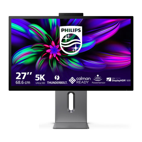 Philips brilliance 27e3u7903 27 5k ultra hd monitor (grijs, 1x hdmi, 2x usb-c, 2x usb-a, 2x thunderbolt, 1x rj-45, webcam)