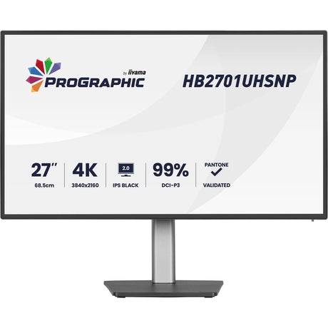 Iiyama prographic hb2701uhsnp-b1 27 4k ultra hd monitor (zwart (mat), 1x displayport, 1x hdmi, 2x usb-c, 3x usb-a, 1x rj-45)