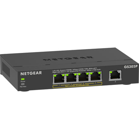 Netgear 5-port poe+ gigabit ethernet soho unmanaged switch (gs305p) (zwart)