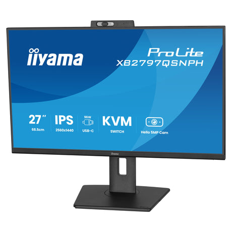 Iiyama prolite xb2797qsnph-b1 27 monitor (zwart, 1x displayport, 1x hdmi, 3x usb-c, 2x usb-a, 1x rj-45, webcam)