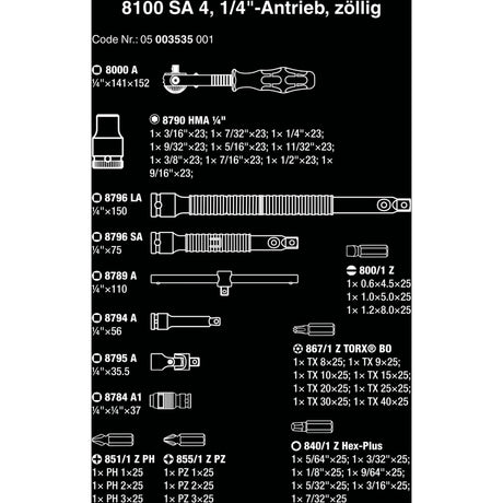 Wera 8100 sa 4 zyklop speed ratelset, 1 4 gereedschapsset (zwart groen, 41-delig, speedratel met draaibare kop)