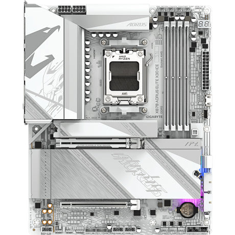 Gigabyte x870 aorus elite x3d ice socket am5 moederbord (zilver wit, raid, 5 gb-lan, wi-fi 7, bt, sound, atx)