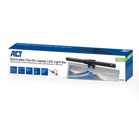 Act connectivity dimbare clip-on laptop led-lichtbalk led bar (zwart, usb-voeding, 3000k-6500k)