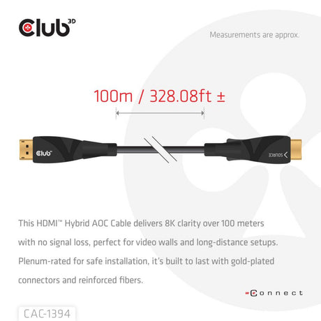 Club 3d actieve optische hdmi kabel (zwart, 100 meter)